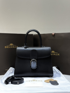 Delvaux Medium Brillant Satchel Box Calfskin Top Handle Shoulder Bag Black Delvaux Medium Brillant Satchel Box Calfskin Top Handle Shoulder Bag Black