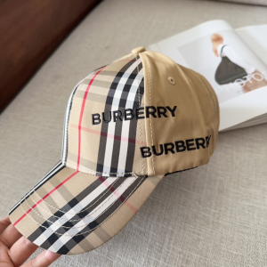Burberry Check Cotton Baseball Cap Hat Beige