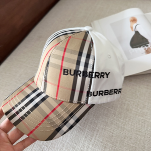 Burberry Check Cotton Baseball Cap Hat White