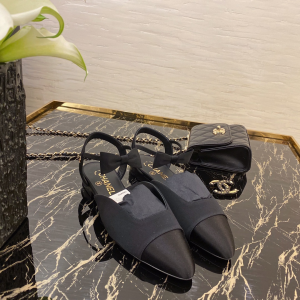 Chanel Black Satin Ballet Flat