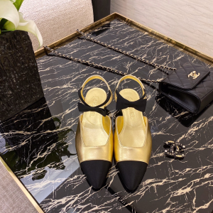 Chanel Gold Leather Ballet Flat