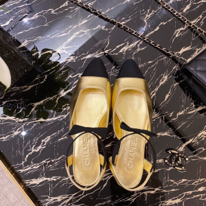 Chanel Gold Leather Ballet Flat