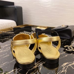 Chanel Gold Leather Ballet Flat