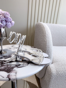 Rene Caovilla Cleo Pearls Jewel Low Heeled Sandals White 45MM Rene Caovilla Cleo Pearls Jewel Low Heeled Sandals White 45MM