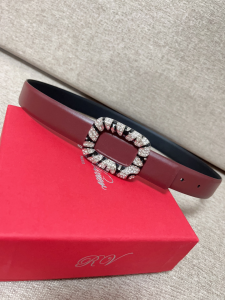 Roger Vivier Viv Choc Burgundy Black Leather Belt 30MM Roger Vivier Viv Choc Burgundy Black Leather Belt 30MM