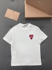 Miu Miu Logo Applique Cotton Jersey T Shirt White Miu Miu Logo Applique Cotton Jersey T Shirt White