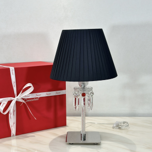 Baccarat Torch Clear Crystal Table Lamp with Black Silk Lampshade Baccarat Torch Clear Crystal Table Lamp with Black Silk Lampshade