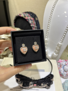 Chanel Crystal CC Heart Earrings Pink