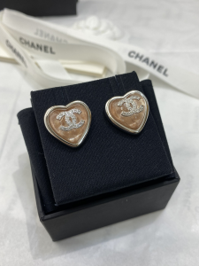 Chanel Crystal CC Heart Earrings Pink