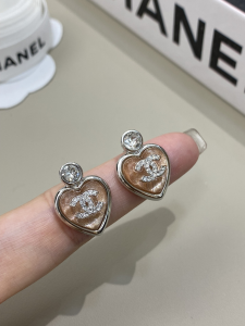 Chanel Crystal CC Heart Earrings Pink