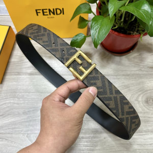 Fendi FF Squared Cuoio Romano Leather and Canvas Belt Black Brown 40MM Fendi FF Squared Cuoio Romano Leather and Canvas Belt Black Brown 40MM