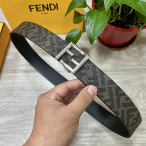 Fendi FF Squared Cuoio Romano Leather and Canvas Belt Black Brown 40MM Fendi FF Squared Cuoio Romano Leather and Canvas Belt Black Brown 40MM