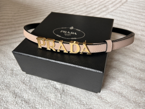 Prada Saffiano Leather Logo Letter Belt Beige 15MM Prada Saffiano Leather Logo Letter Belt Beige 15MM