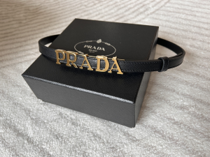 Prada Saffiano Leather Logo Letter Belt Black 15MM Prada Saffiano Leather Logo Letter Belt Black 15MM