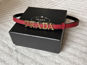 Prada Saffiano Leather Logo Letter Belt Red 15MM Prada Saffiano Leather Logo Letter Belt Red 15MM