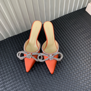 MACH and MACH Double Bow Orange Satin Heeled Mules 60MM MACH and MACH Double Bow Orange Satin Heeled Mules 60MM