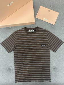 Miu Miu Crewneck Striped T Shirt Gray Miu Miu Crewneck Striped T Shirt Gray