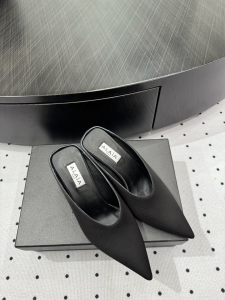 Alaia Cube Black Satin Wedge Mules