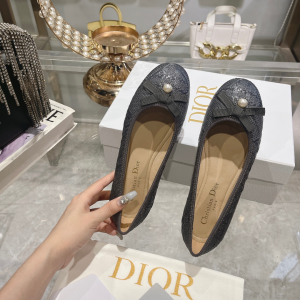 Dior Ballet Flat Black Raffia
