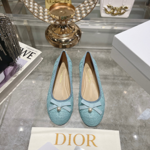 Dior Ballet Flat Light Blue Raffia