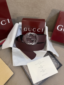 Gucci Interlocking G Buckle Burgundy Grained Calf Leather Belt 40MM Gucci Interlocking G Buckle Burgundy Grained Calf Leather Belt 40MM