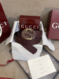 Gucci Interlocking G Buckle Burgundy Grained Calf Leather Belt 40MM Gucci Interlocking G Buckle Burgundy Grained Calf Leather Belt 40MM