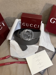Gucci Interlocking G Buckle Gray Grained Calf Leather Belt 40MM Gucci Interlocking G Buckle Gray Grained Calf Leather Belt 40MM