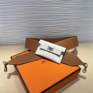 Hermes Epsom and Swift Bandouliere Kelly Pocket Bag Shoulder Strap Brown White Hermes Epsom and Swift Bandouliere Kelly Pocket Bag Shoulder Strap Brown White