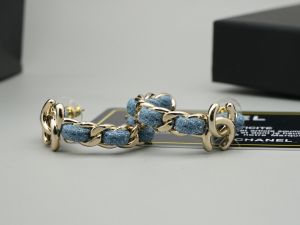Chanel CC Denim Blue Hoop Earrings