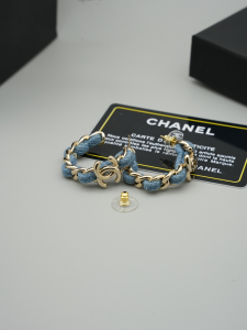 Chanel CC Denim Blue Hoop Earrings