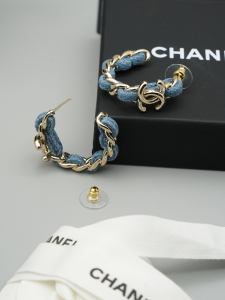 Chanel CC Denim Blue Hoop Earrings