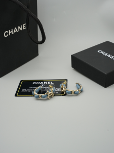 Chanel CC Denim Blue Hoop Earrings