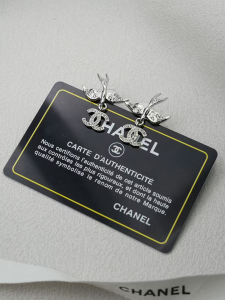 Chanel Crystal CC Bird Earrings Silver