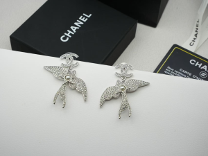 Chanel Crystal CC Bird Earrings Silver
