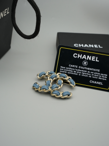 Chanel Denim Blue CC Logo Brooch