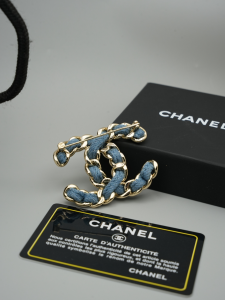 Chanel Denim Blue CC Logo Brooch