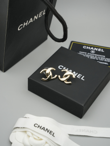 Chanel Gold Metal CC Logo Earrings