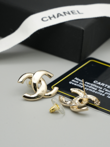 Chanel Gold Metal CC Logo Earrings