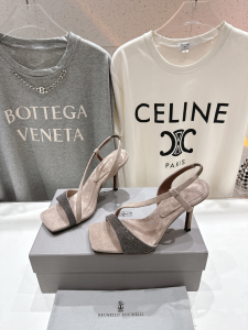 Brunello Cucinelli Monili Asymmetrical Slingback Stiletto Sandals Gray 75MM Brunello Cucinelli Monili Asymmetrical Slingback Stiletto Sandals Gray 75MM