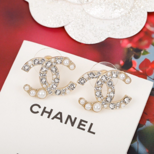 Chanel Crystal and Pearl CC Logo Earrings