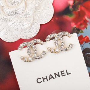 Chanel Crystal and Pearl CC Logo Earrings