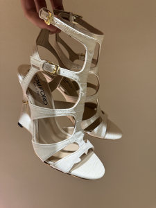 TOM FORD Crocodile Embossed Leather Caged Sandals White TOM FORD Crocodile Embossed Leather Caged Sandals White