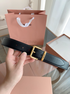 Miu Miu Square Roller Buckle Black Calfskin Leather Belt 35MM Miu Miu Square Roller Buckle Black Calfskin Leather Belt 35MM