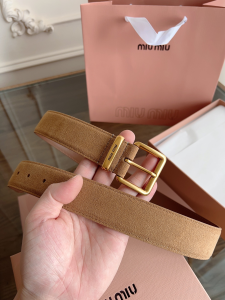 Miu Miu Square Roller Buckle Brown Suede Leather Belt 35MM Miu Miu Square Roller Buckle Brown Suede Leather Belt 35MM