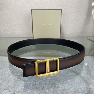 Tom Ford T Buckle Black Gray Leather Belt 35MM Tom Ford T Buckle Black Gray Leather Belt 35MM
