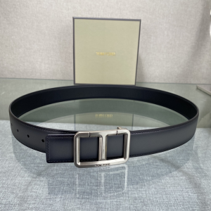 Tom Ford T Buckle Black Gray Leather Belt 35MM Tom Ford T Buckle Black Gray Leather Belt 35MM