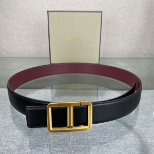 Tom Ford T Buckle Black Red Leather Belt 35MM Tom Ford T Buckle Black Red Leather Belt 35MM