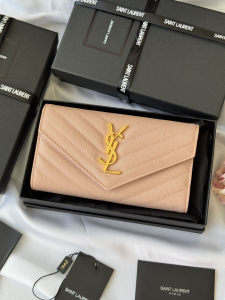 Saint Laurent Cassandre Matelasse Large Flap Wallet Pink Grain De Poudre Leather Saint Laurent Cassandre Matelasse Large Flap Wallet Pink Grain De Poudre Leather