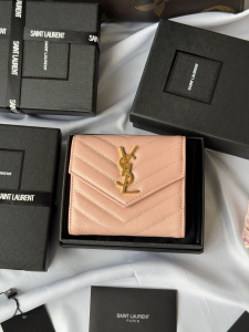 Saint Laurent Cassandre Matelasse Tri Fold Wallet Pink Grain De Poudre Leather Saint Laurent Cassandre Matelasse Tri Fold Wallet Pink Grain De Poudre Leather