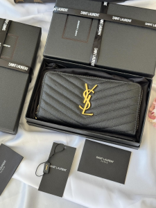 Saint Laurent Cassandre Matelasse Zip Around Wallet Black Grain De Poudre Leather Saint Laurent Cassandre Matelasse Zip Around Wallet Black Grain De Poudre Leather